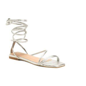 ALTA Silver Made In Colombia Leather Anitta Flat Ankle Wrap Sandals